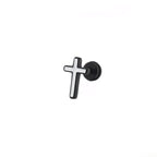 Black & White Oil Slick Cross Externally Threaded Stainless Steel Ear Studs