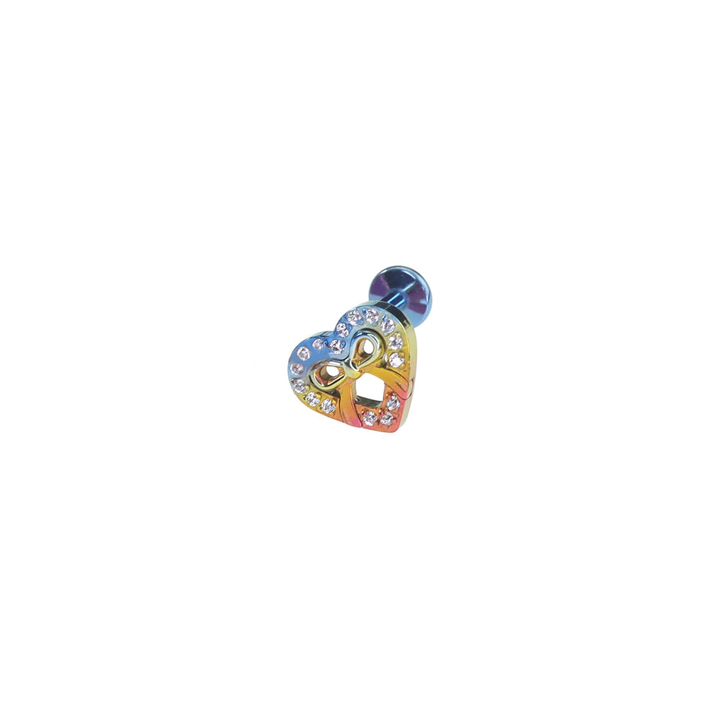 Heart Bow CZ Internally Threaded Titanium Ear Studs