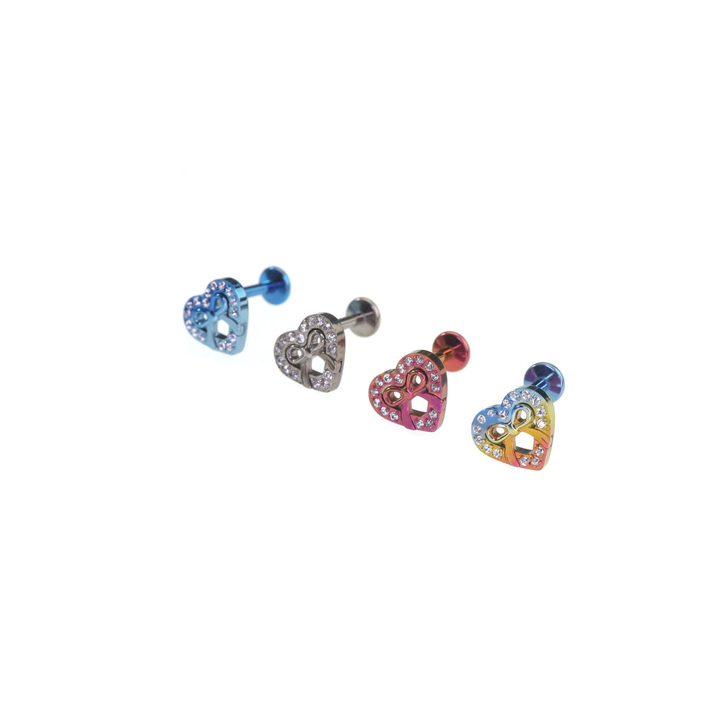 Heart Bow CZ Internally Threaded Titanium Ear Studs