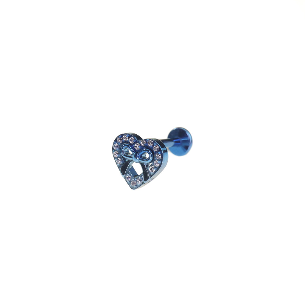 Heart Bow CZ Internally Threaded Titanium Ear Studs