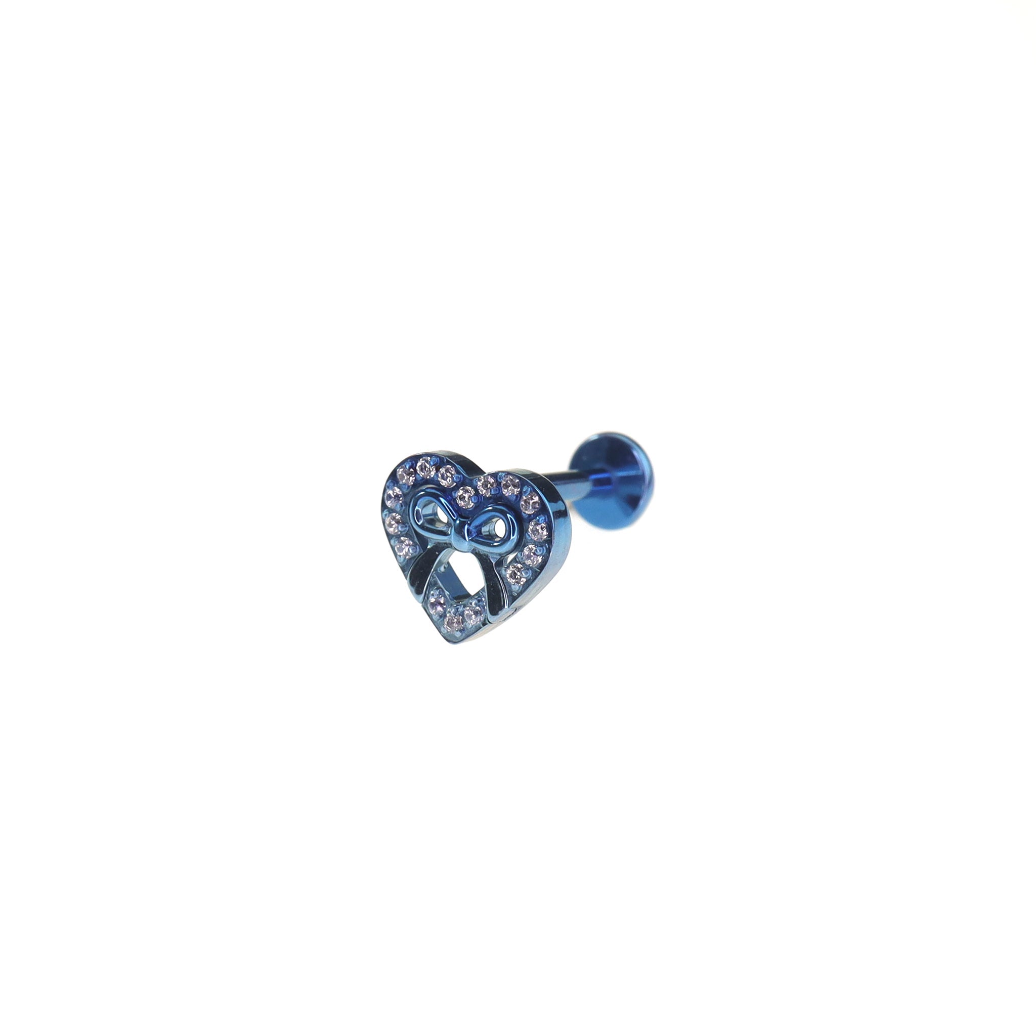 Heart Bow CZ Internally Threaded Titanium Ear Studs