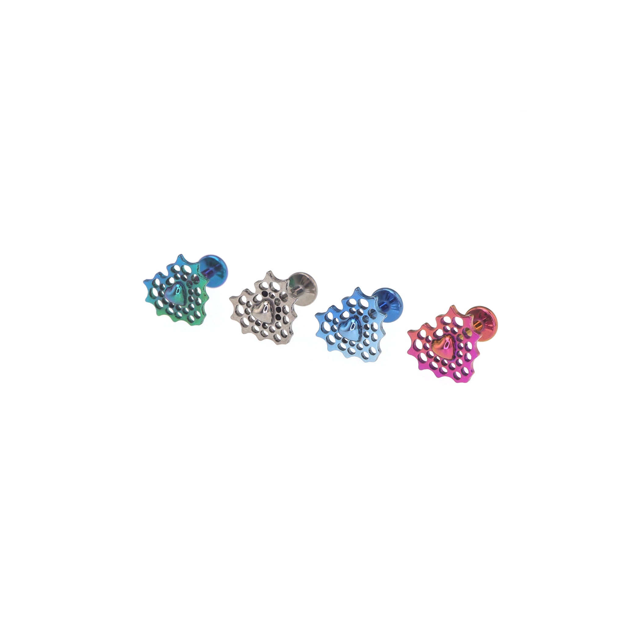 Openwork Spider Web Heart Titanium Ear Studs