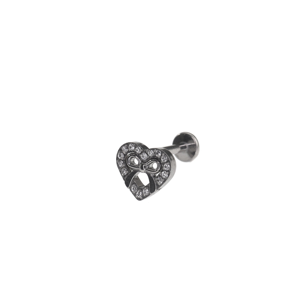 Heart Bow CZ Internally Threaded Titanium Ear Studs