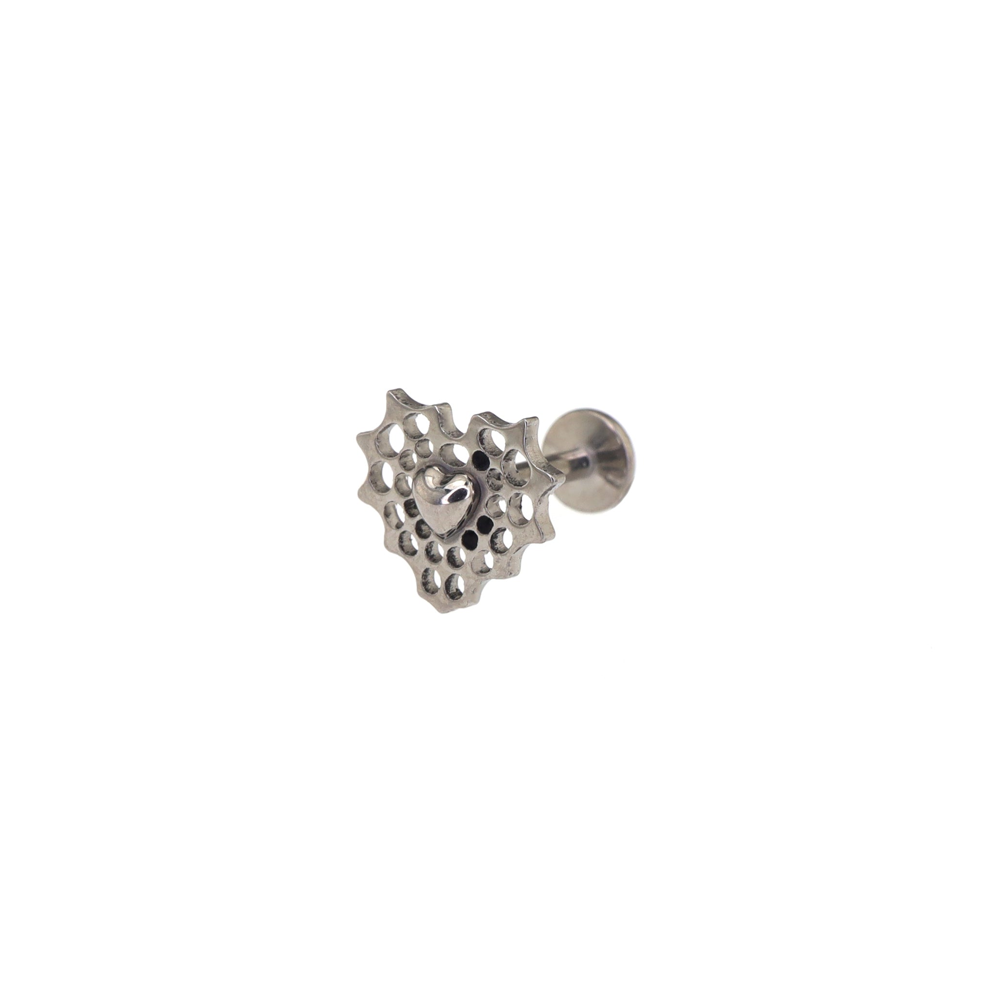 Openwork Spider Web Heart Titanium Ear Studs