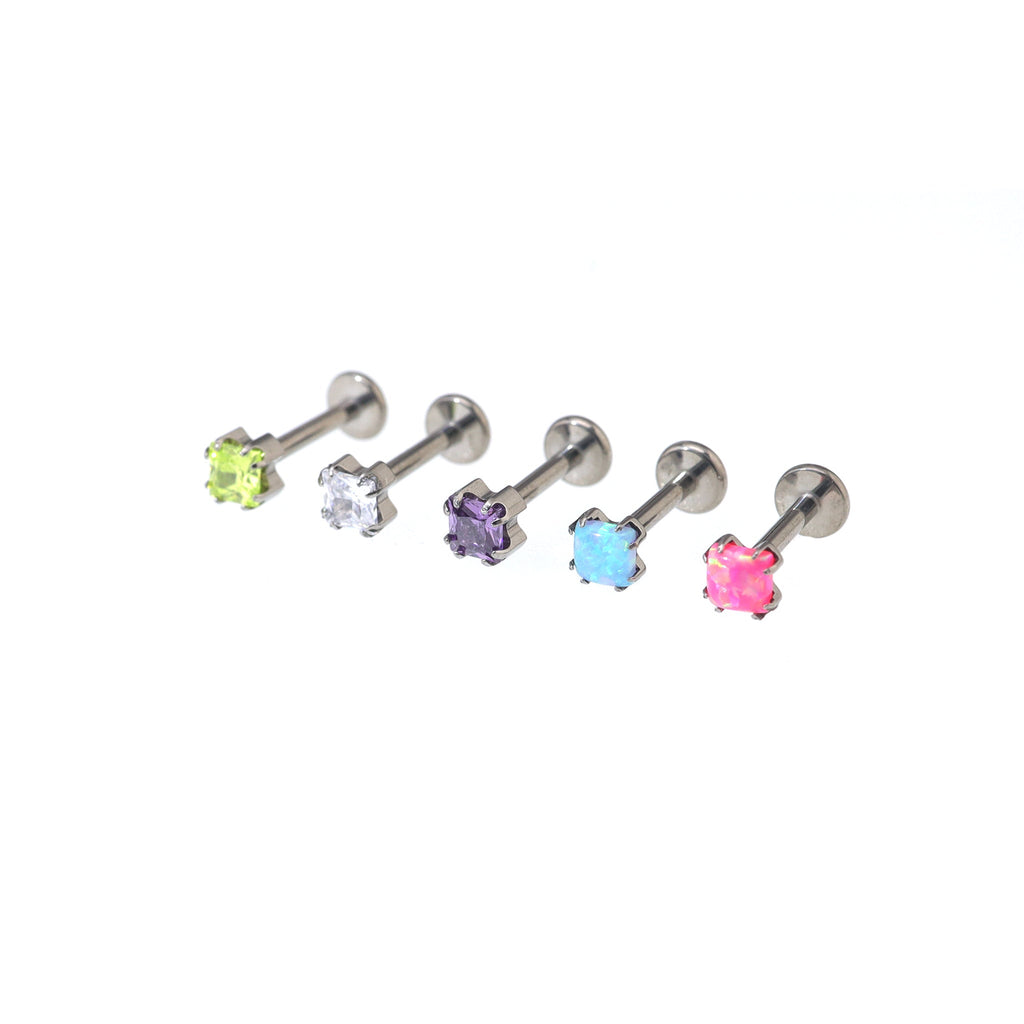 Square CZ Titanium Internally Threaded Labret Stud