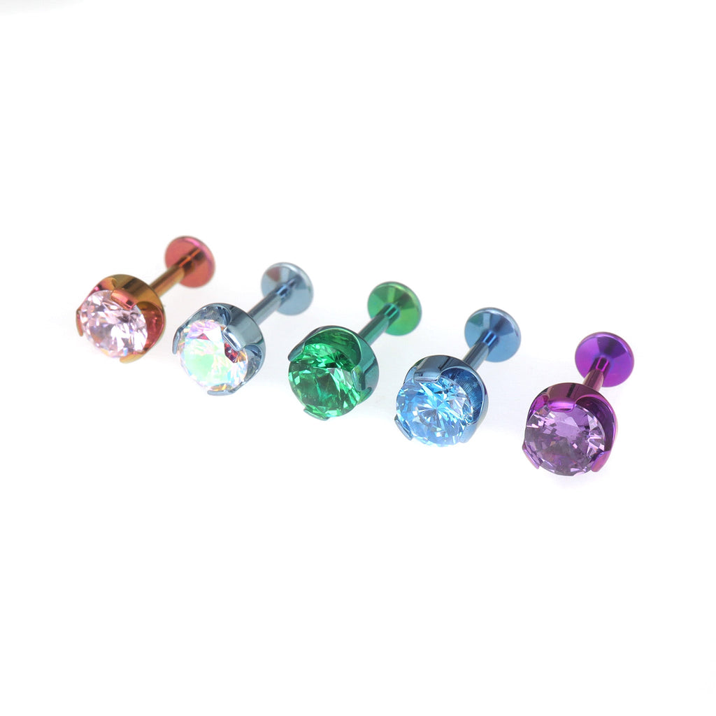Wave Bezel-Set CZ Titanium Ear Studs