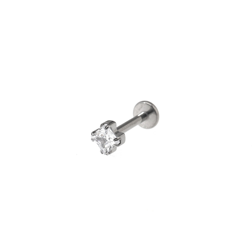Square CZ Titanium Internally Threaded Labret Stud