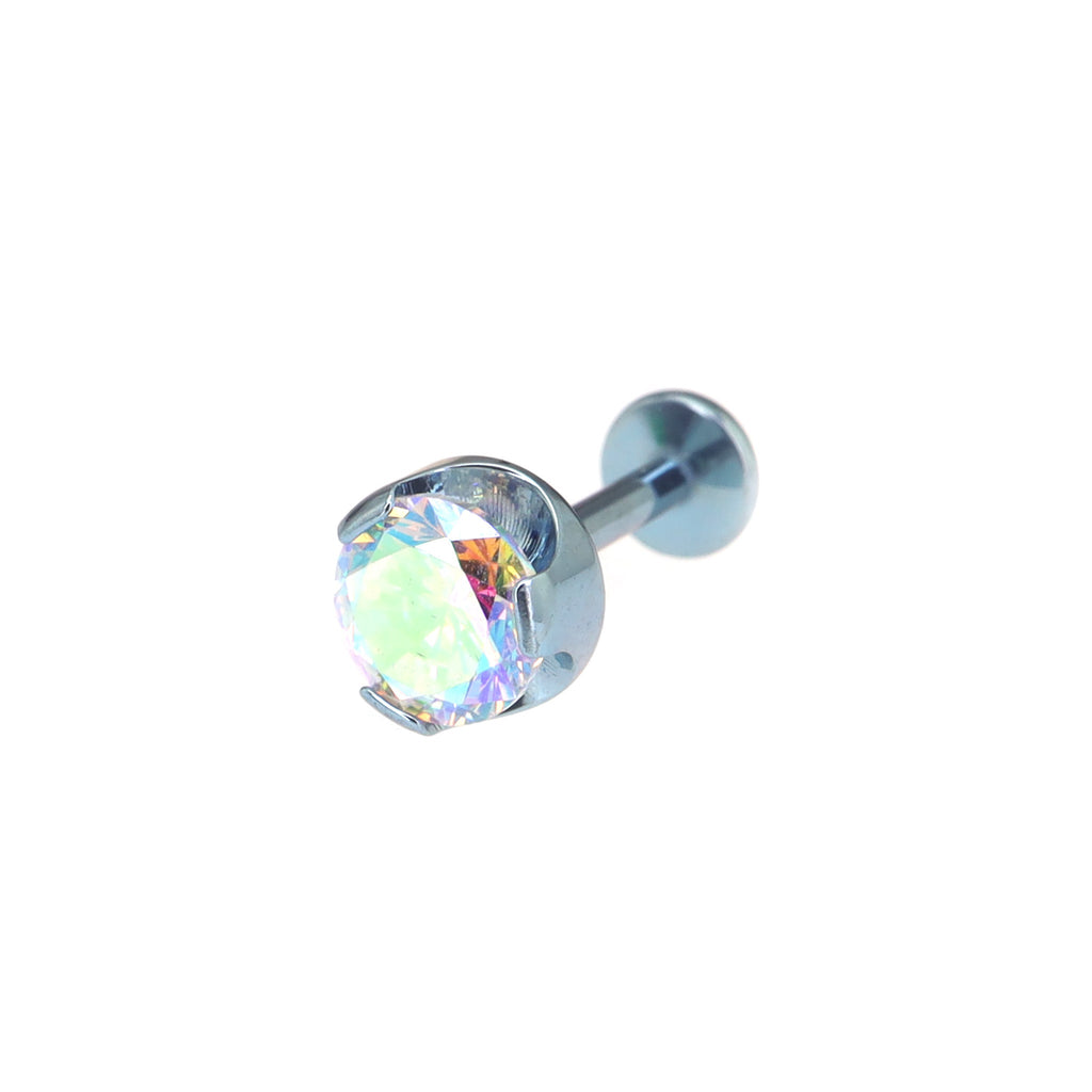 Wave Bezel-Set CZ Titanium Ear Studs