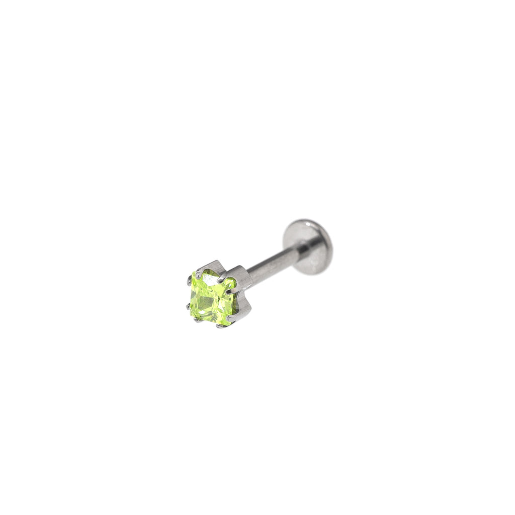 Square CZ Titanium Internally Threaded Labret Stud