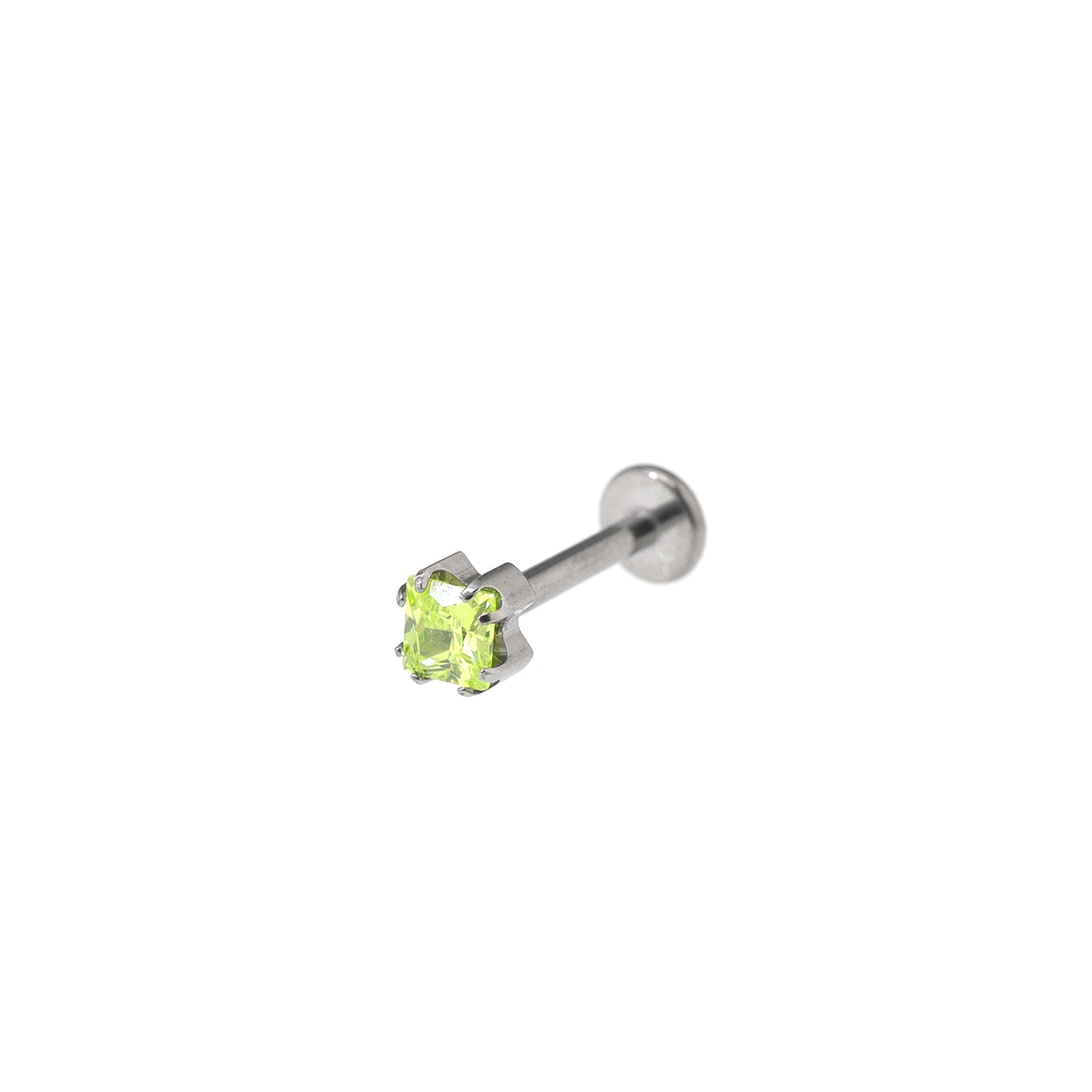 Square CZ Titanium Internally Threaded Labret Stud