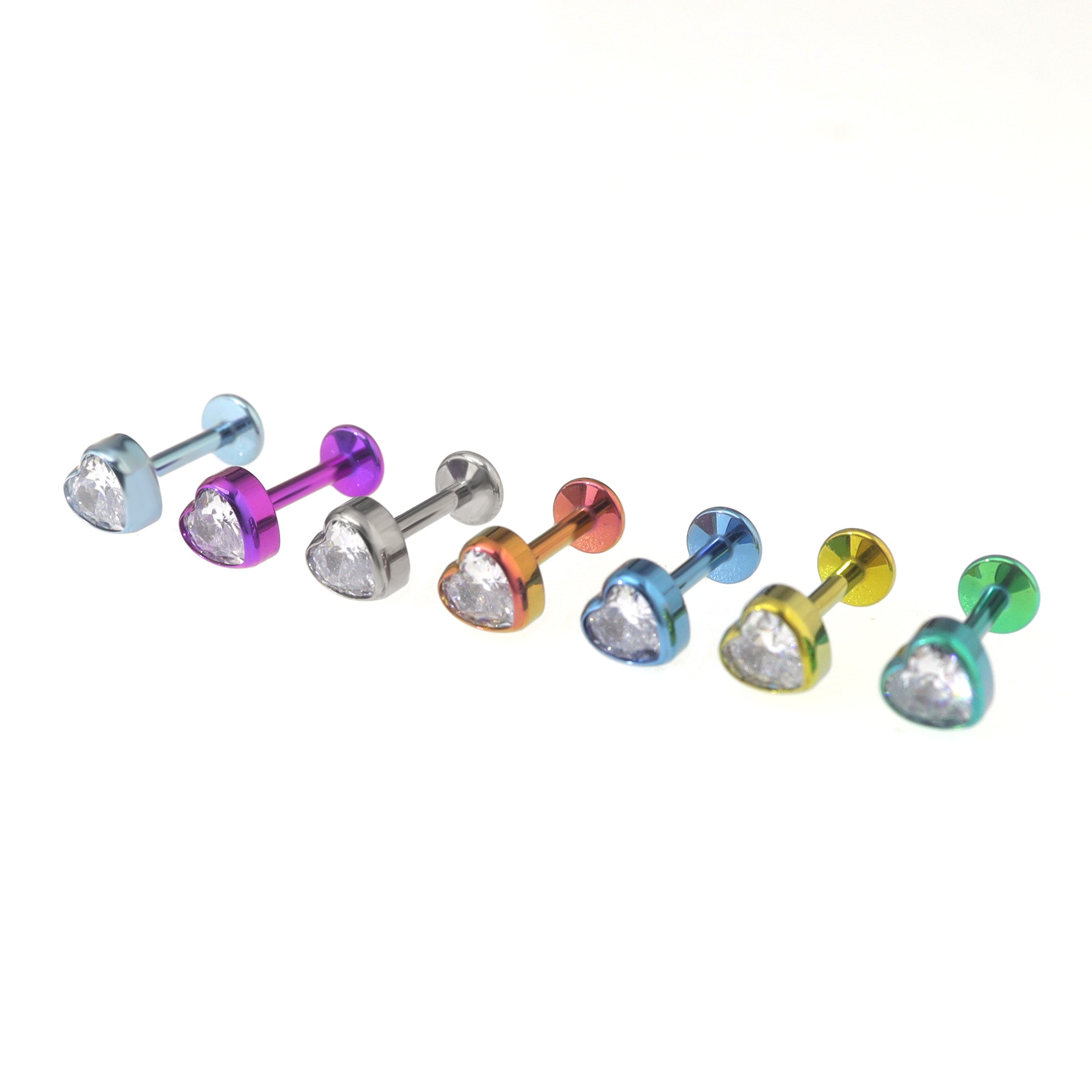 Bezel Heart CZ Titanium Ear Studs