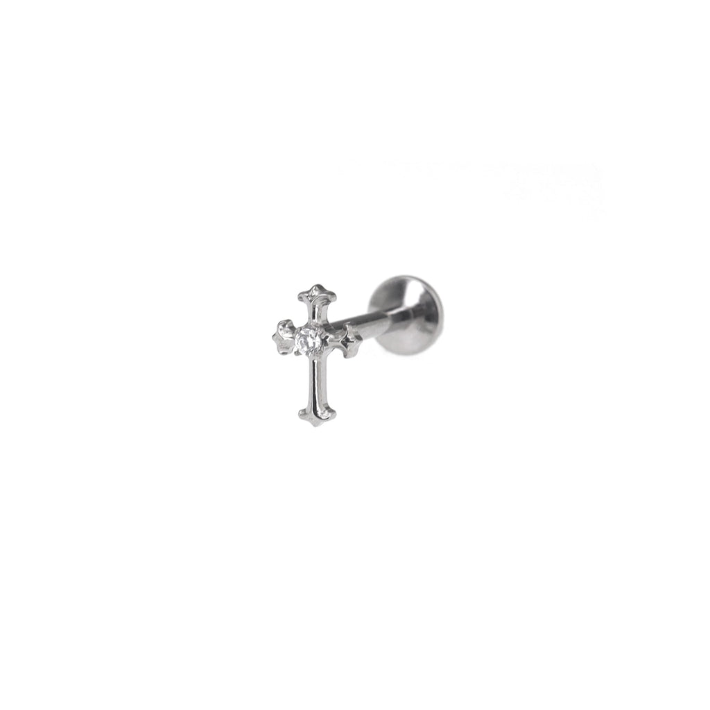 Mini Crystal Cross Titanium Ear Studs