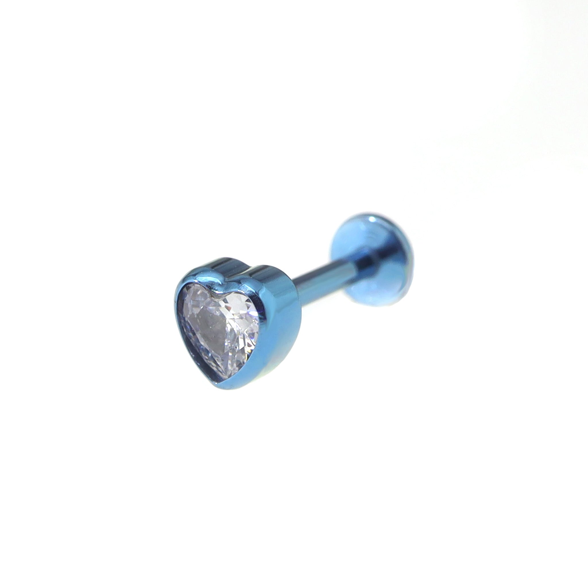 Bezel Heart CZ Titanium Ear Studs