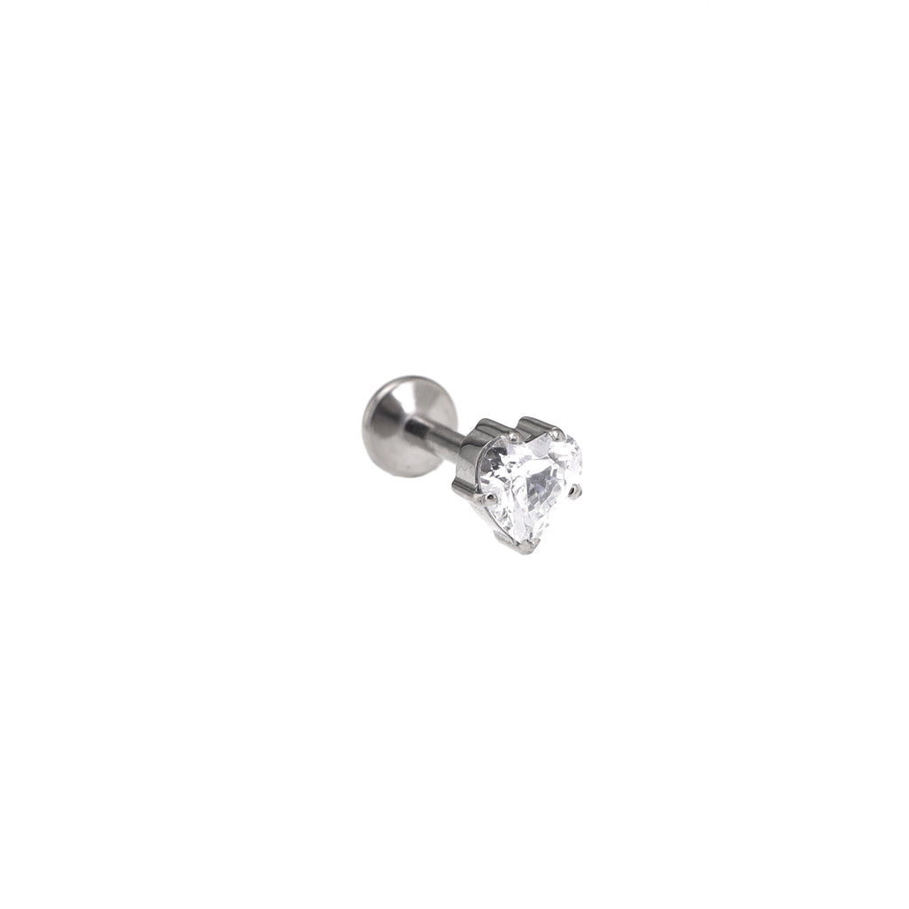 Prong-Set Heart CZ Internally Threaded Titanium Ear Studs