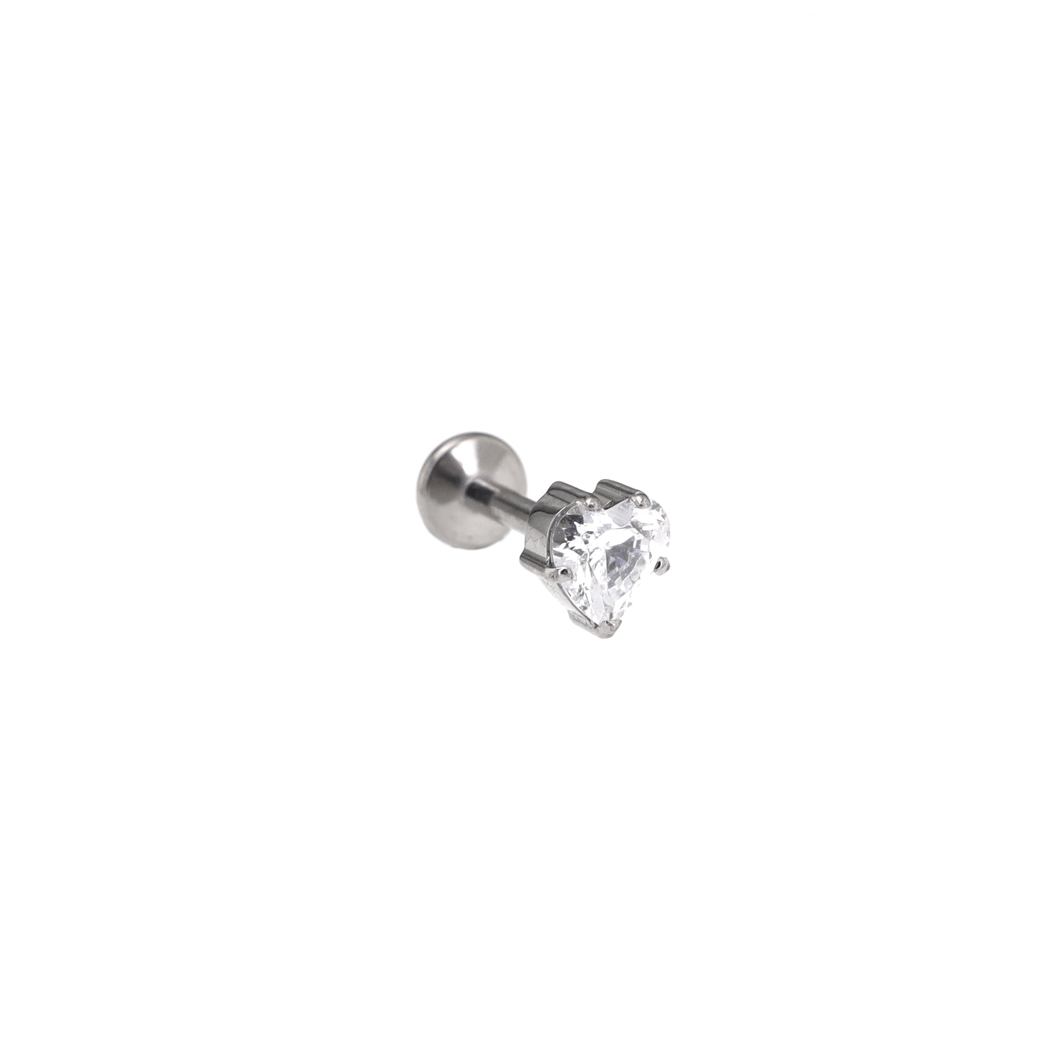 Prong-Set Heart CZ Internally Threaded Titanium Ear Studs