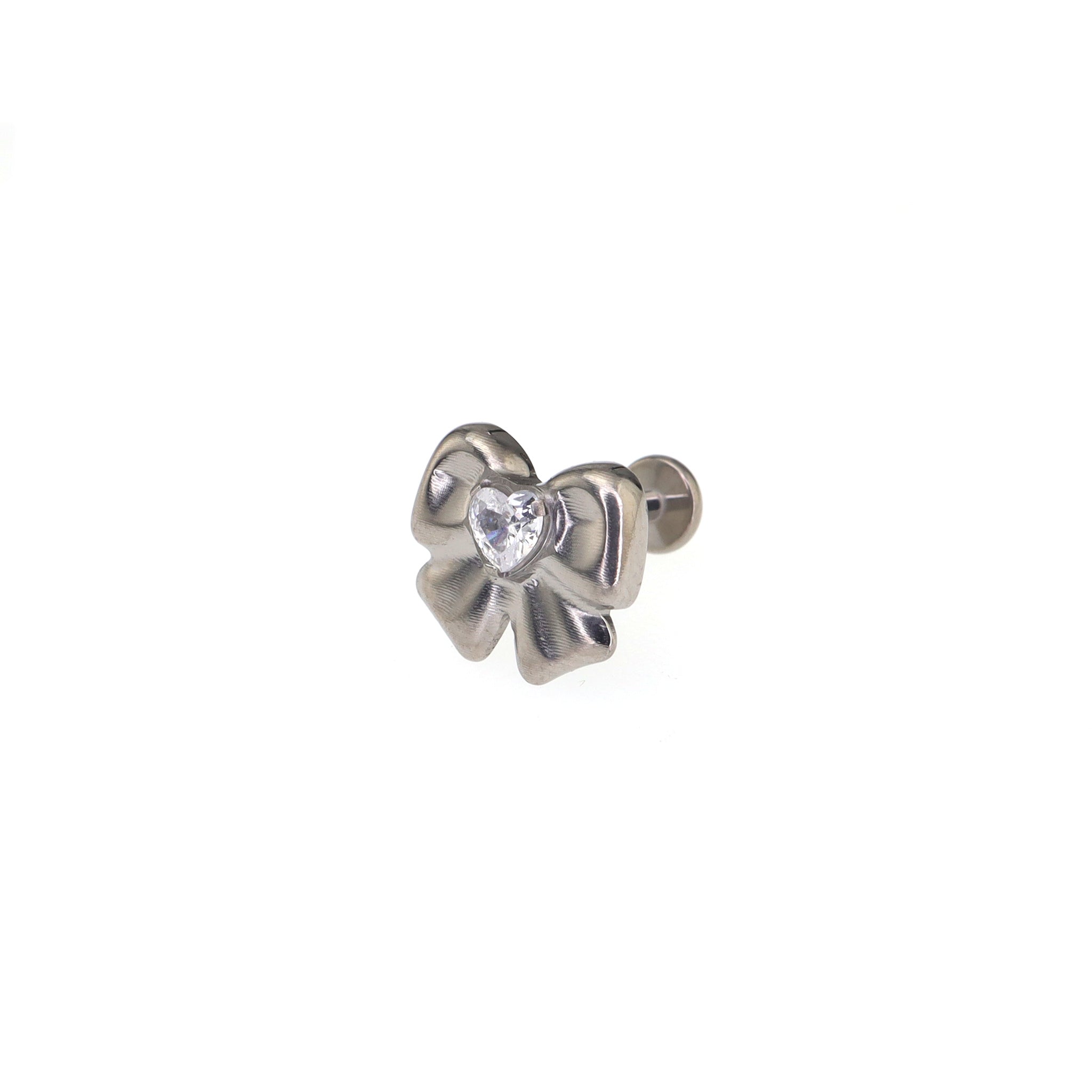 Cute Heart CZ Bow Titanium Ear Studs