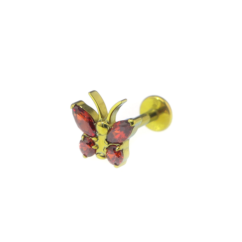 Rainbow CZ Butterfly Internally Threaded Titanium Ear Studs