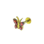 Rainbow CZ Butterfly Internally Threaded Titanium Ear Studs