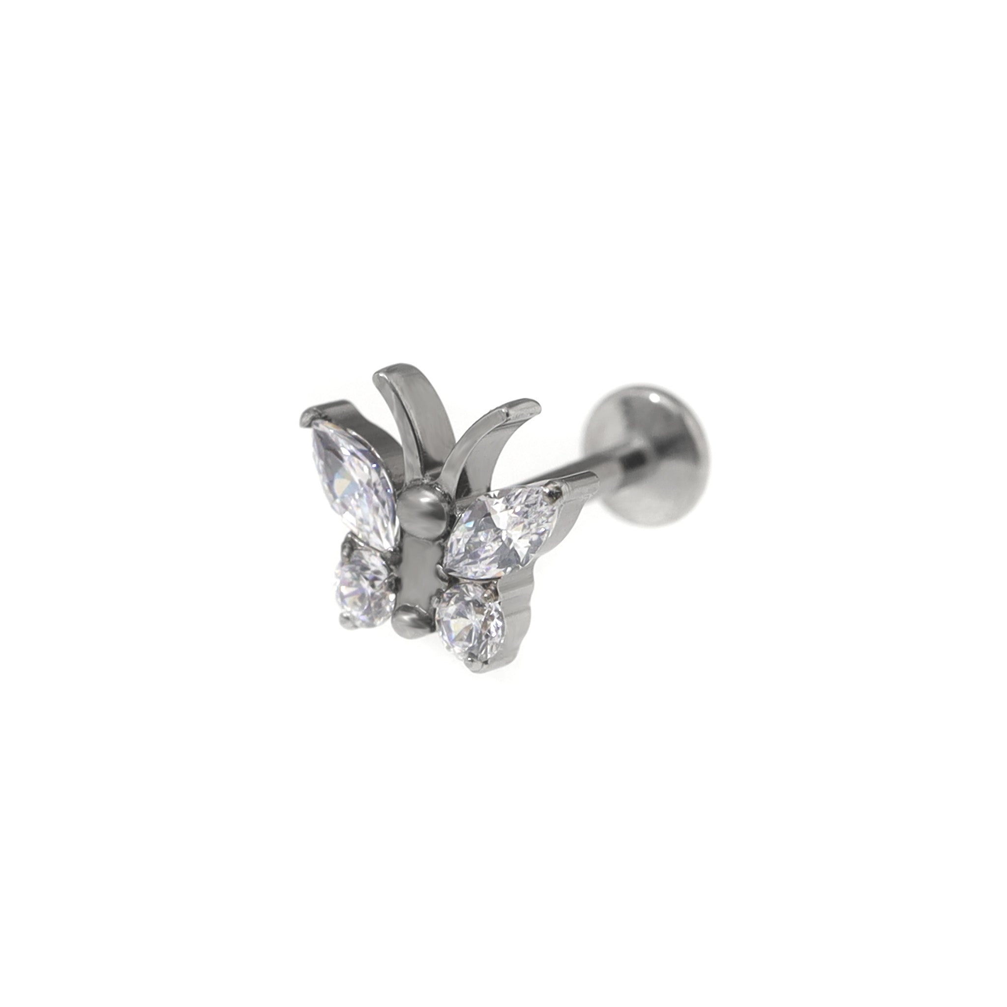 Rainbow CZ Butterfly Internally Threaded Titanium Ear Studs