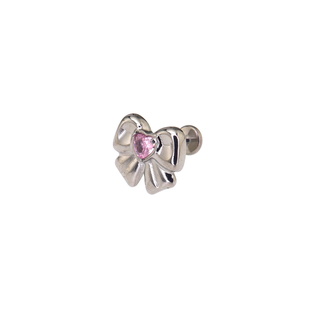 Cute Heart CZ Bow Titanium Ear Studs