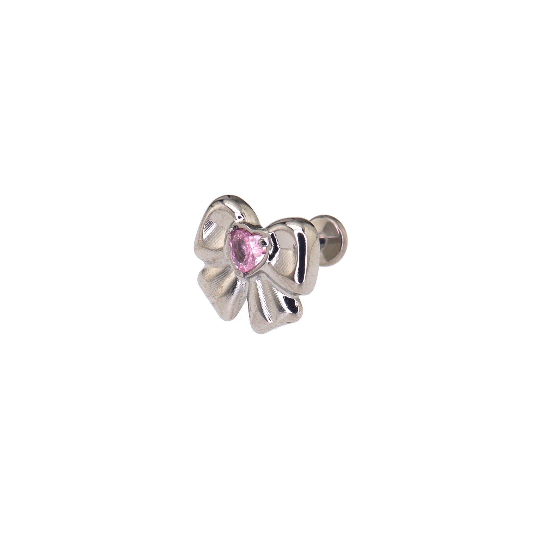 Cute Heart CZ Bow Titanium Ear Studs