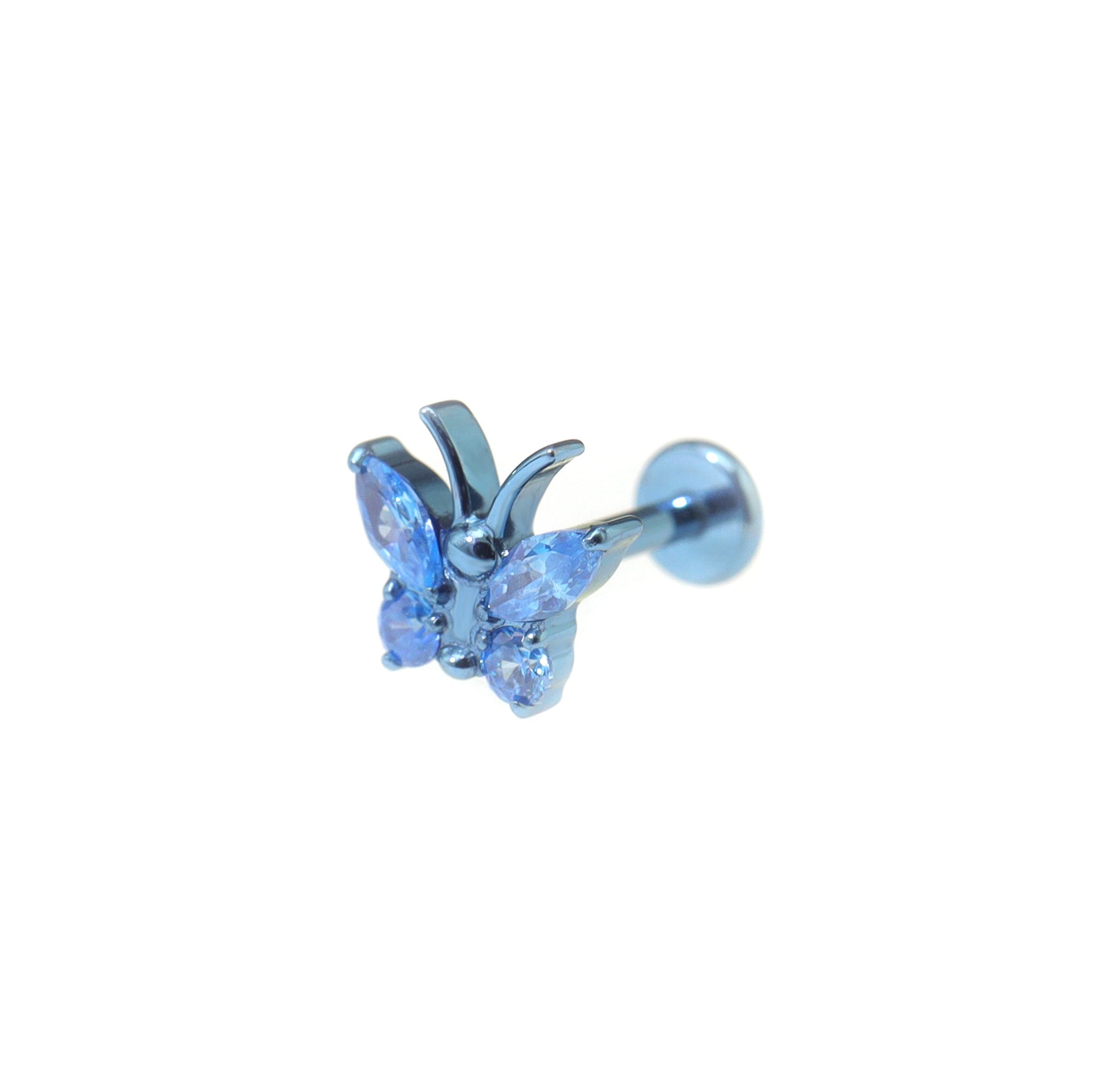 Rainbow CZ Butterfly Internally Threaded Titanium Ear Studs