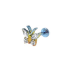 Rainbow CZ Butterfly Internally Threaded Titanium Ear Studs
