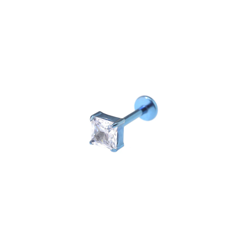 Square CZ Internally Threaded Titanium Ear Studs