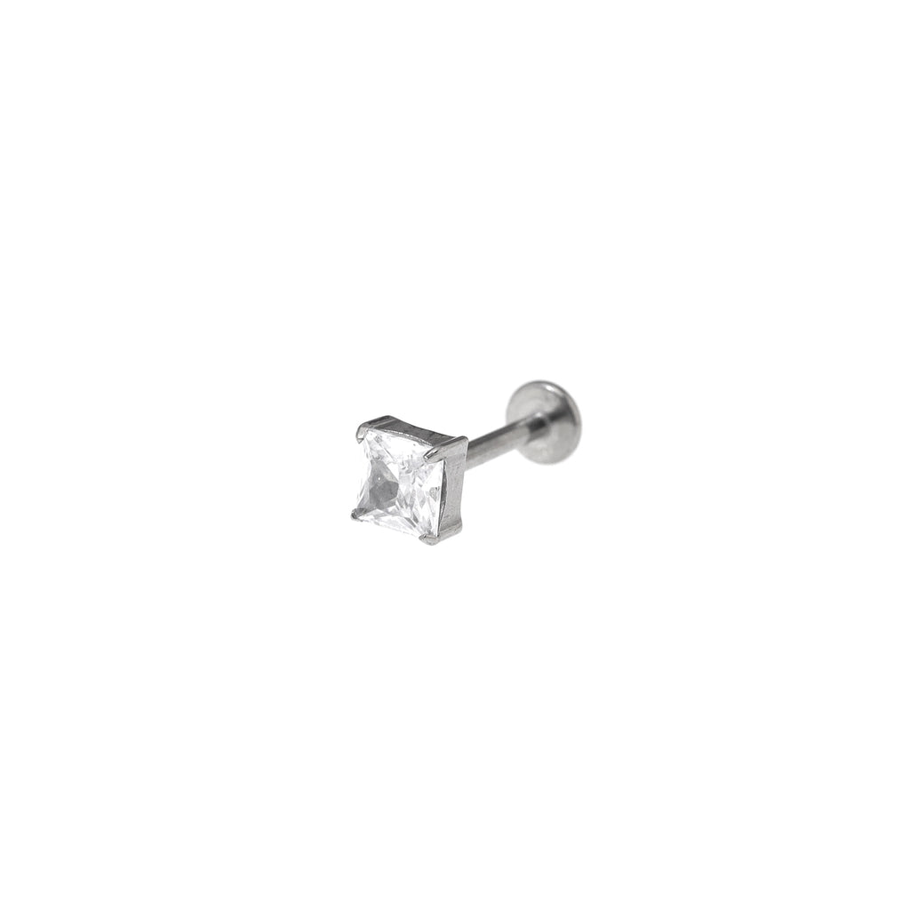 Square CZ Internally Threaded Titanium Ear Studs