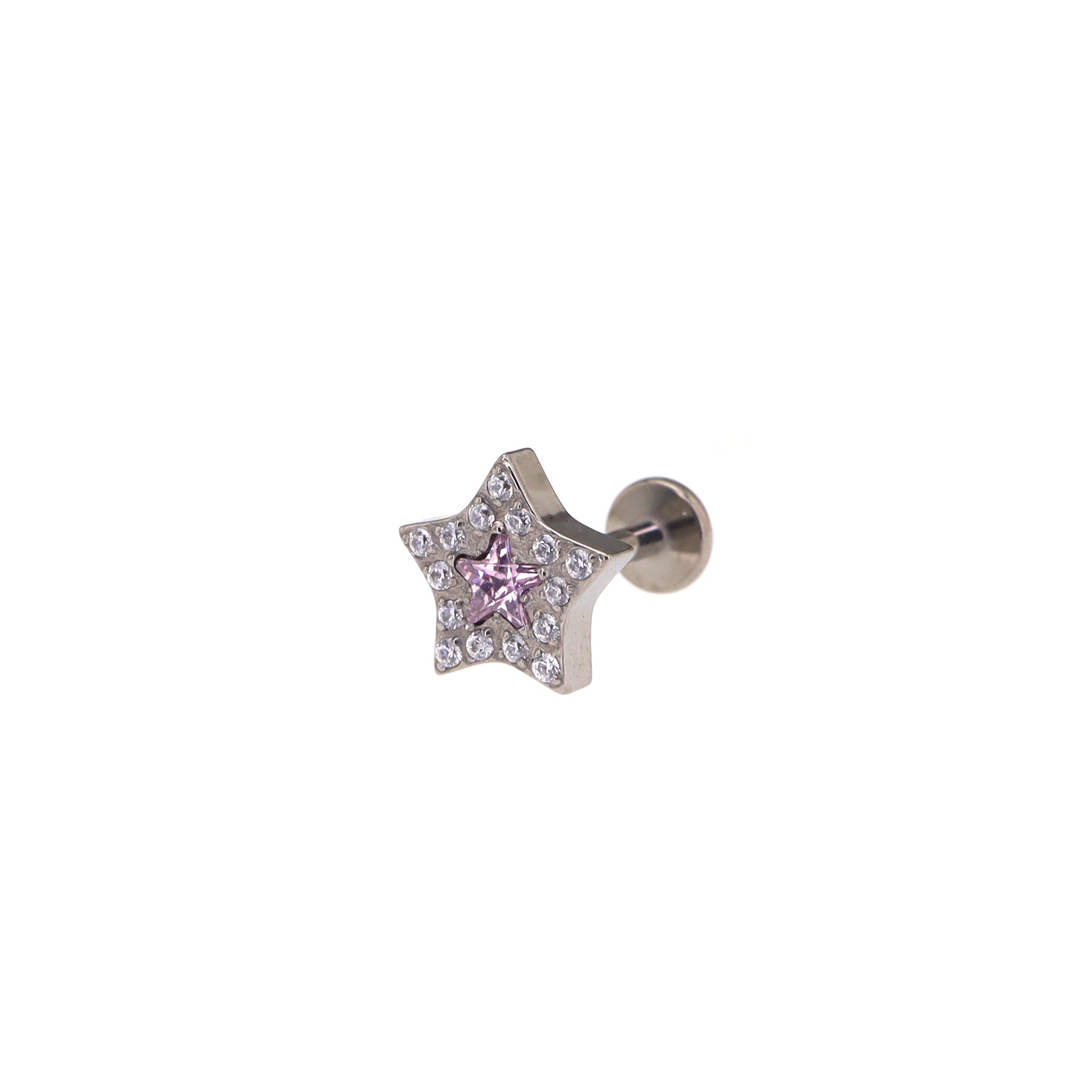 Micro-Pave CZ Pentagram Internally Threaded Titanium Studs