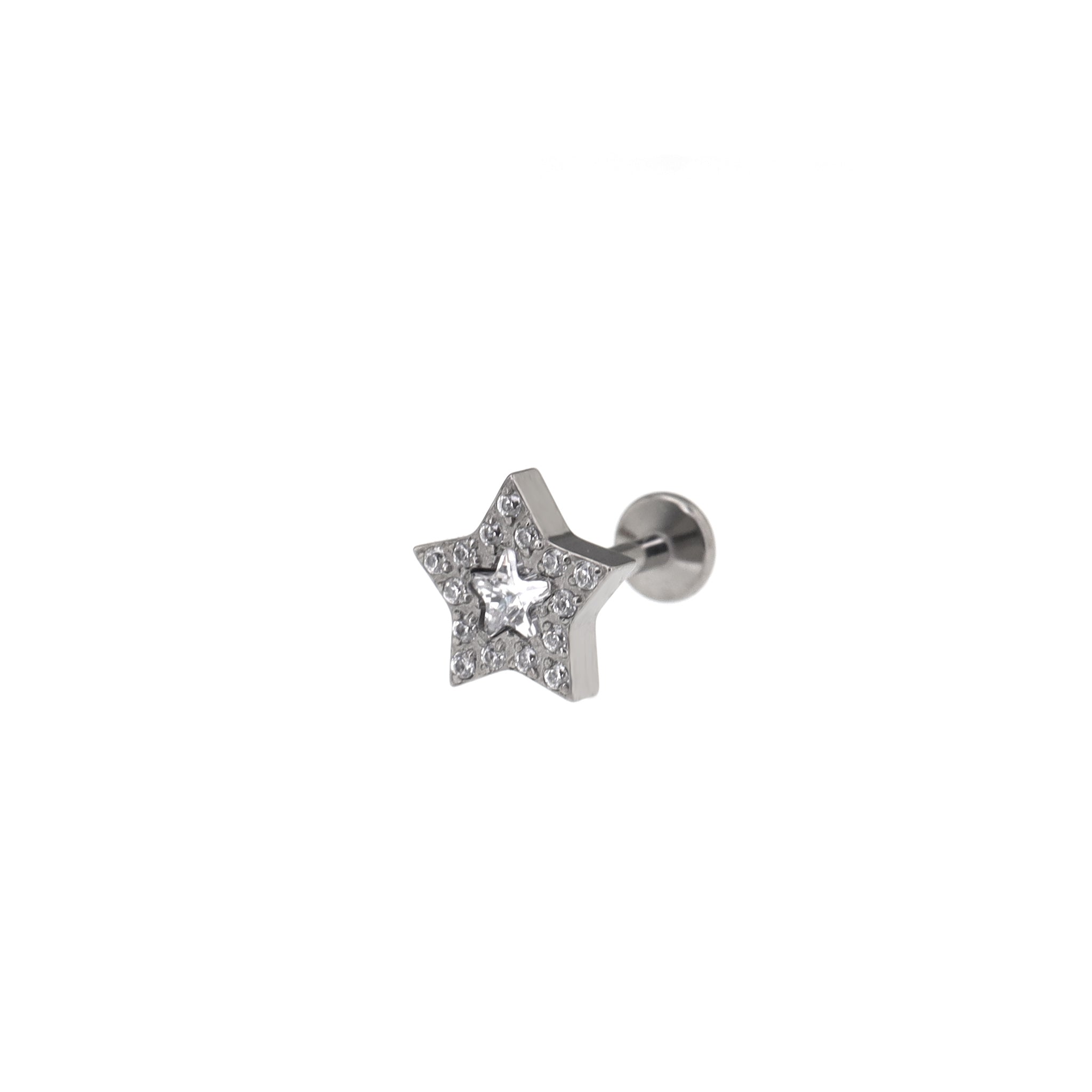 Micro-Pave CZ Pentagram Internally Threaded Titanium Studs