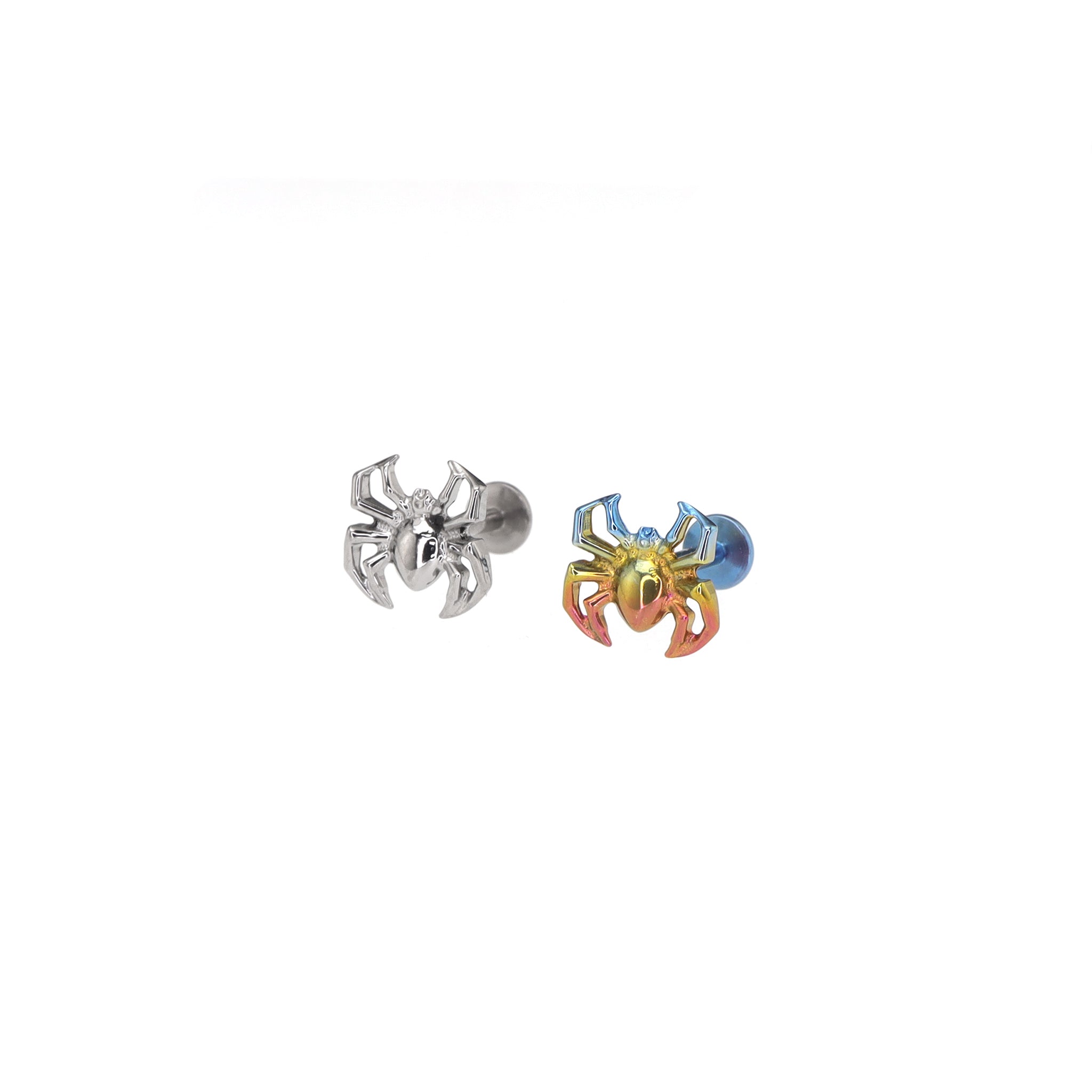 3D Engraved Spider Titanium Ear Studs