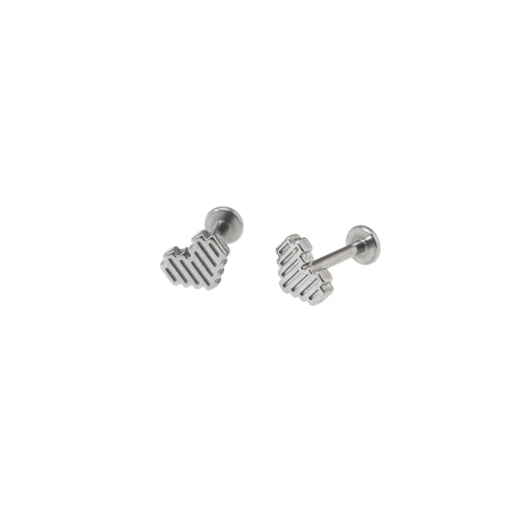 Engraved Heart Internally Threaded Stainless Steel Ear Studs