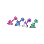 3D Triangle CZ Titanium Ear Studs
