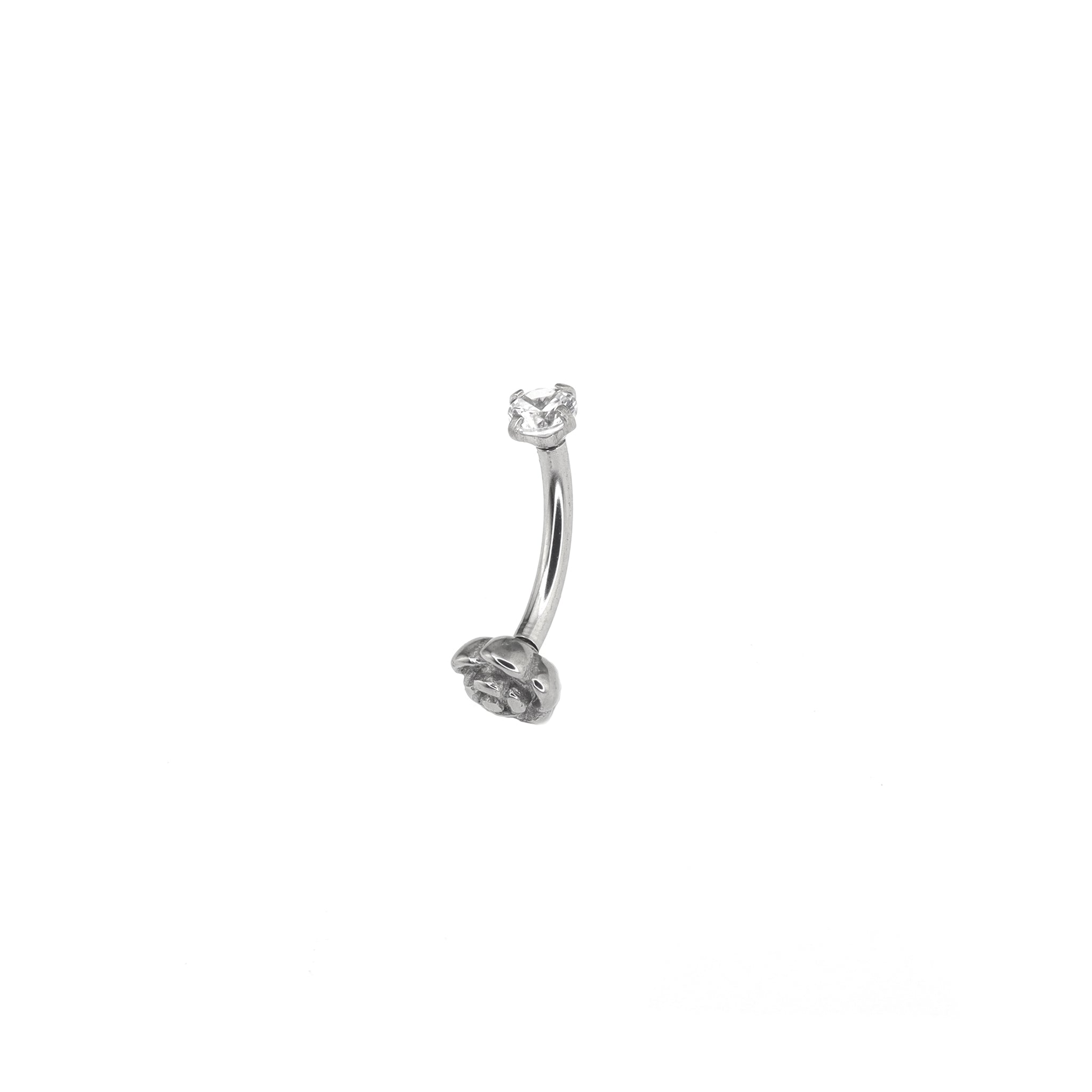 Single Rose & CZ Internally Threaded Stainless Steel Brow Studs