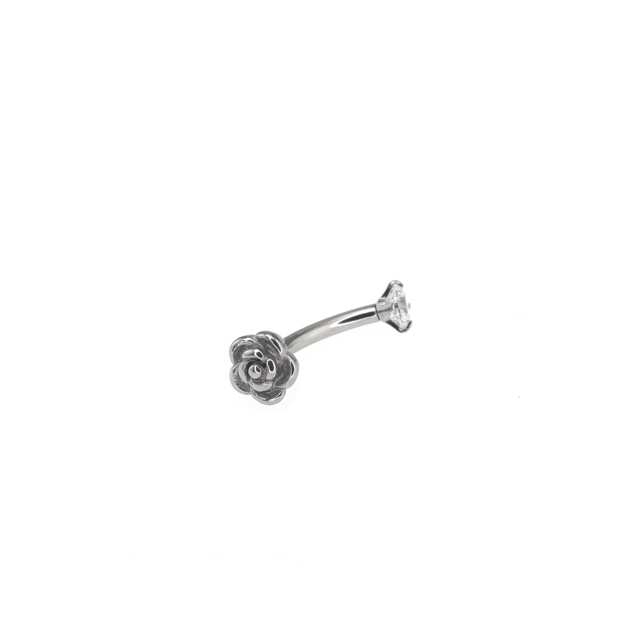 Single Rose & CZ Internally Threaded Stainless Steel Brow Studs