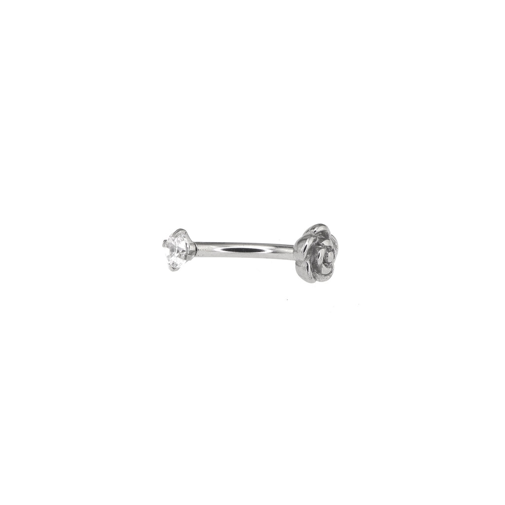 Single Rose & CZ Internally Threaded Stainless Steel Brow Studs