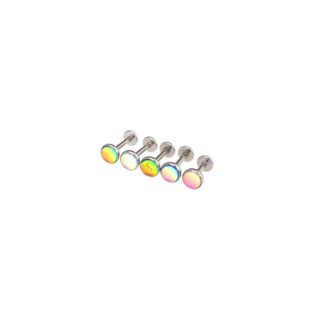 Resin Colorful Oil Slick Internally Threaded Stainless Steel Lip Ring