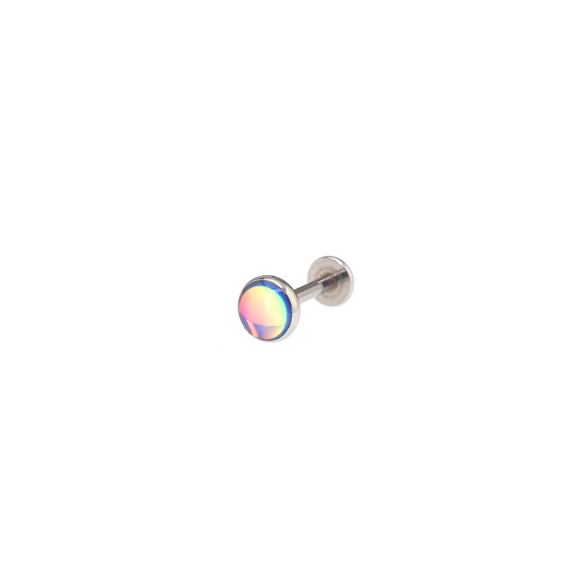 Resin Colorful Oil Slick Internally Threaded Stainless Steel Lip Ring