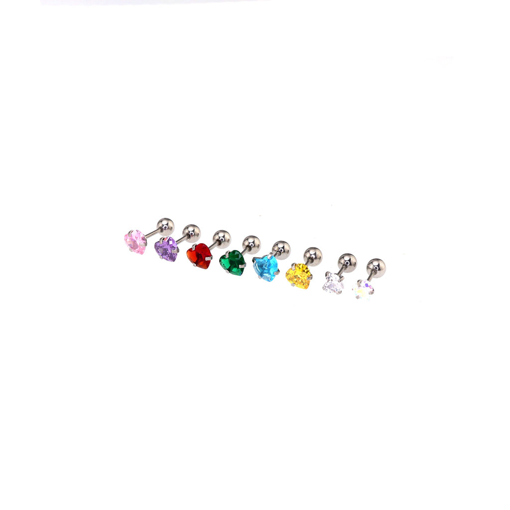 Thin Needle Heart CZ Stainless Steel Ear Studs
