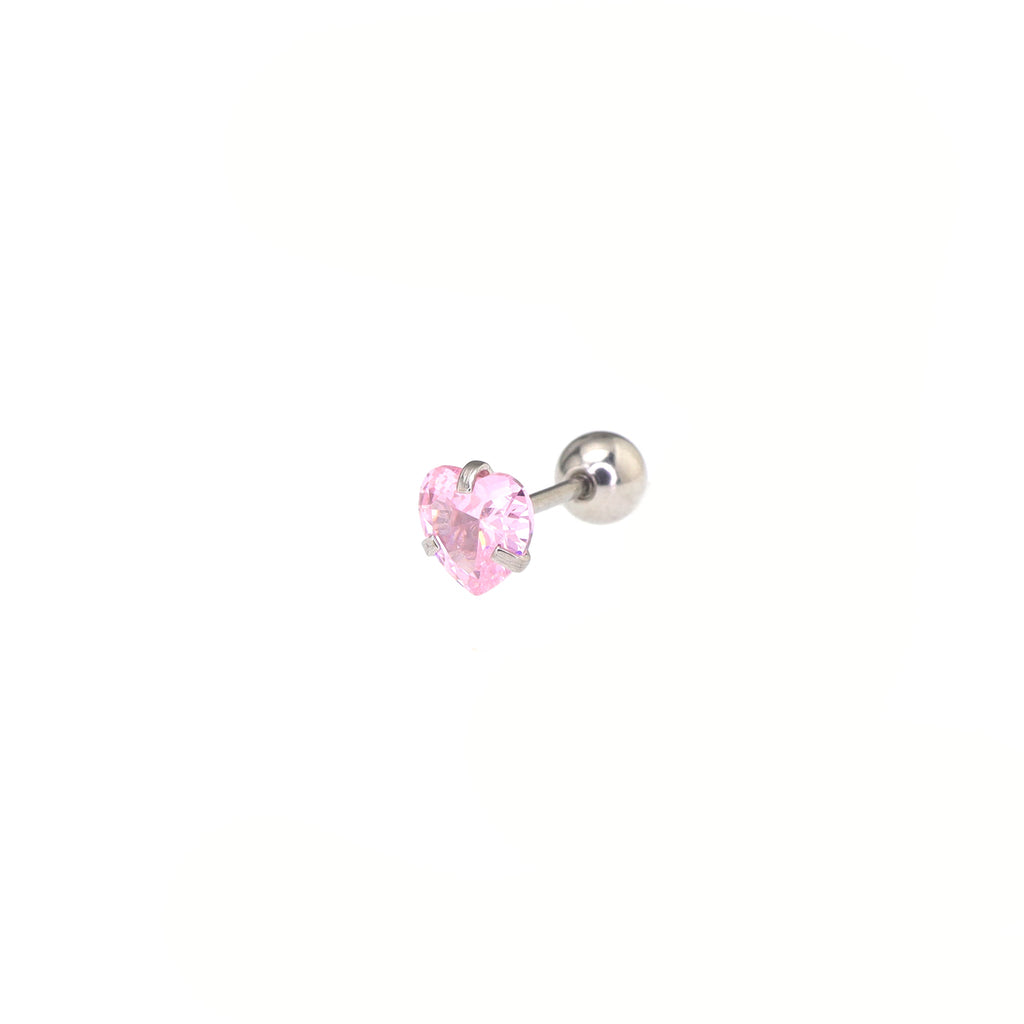 Thin Needle Heart CZ Stainless Steel Ear Studs