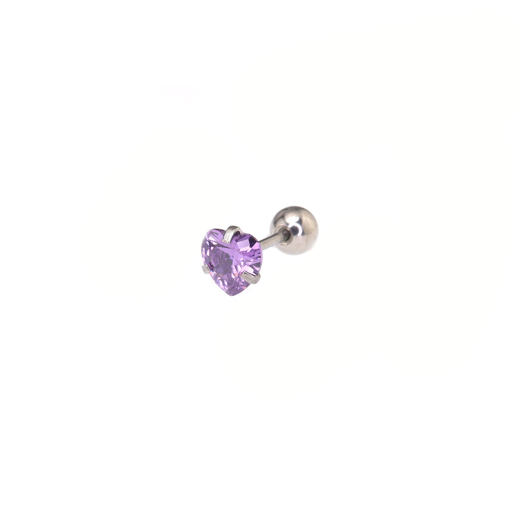 Thin Needle Heart CZ Stainless Steel Ear Studs