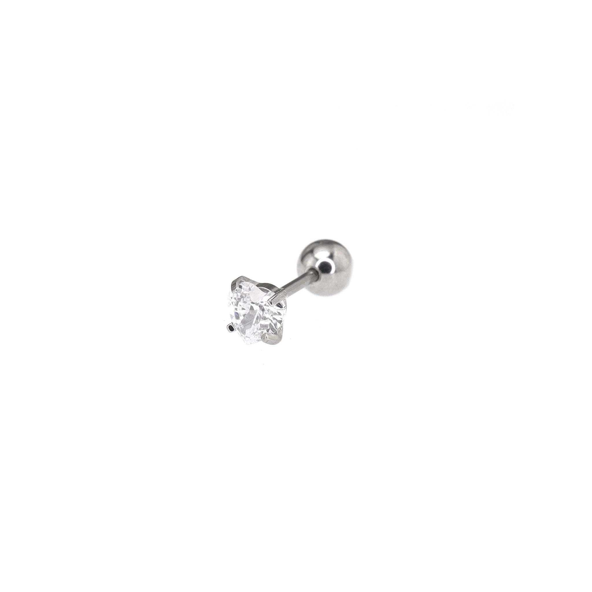 Thin Needle Heart CZ Stainless Steel Ear Studs