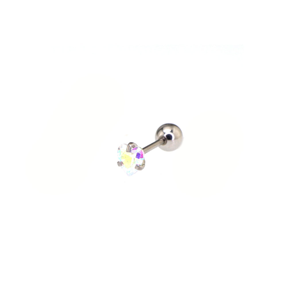 Thin Needle Heart CZ Stainless Steel Ear Studs