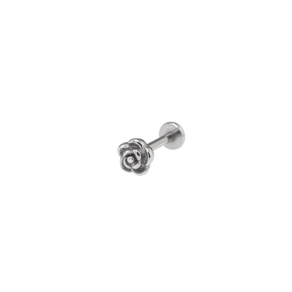 3D Rose Internally Threaded Stainless Steel Lip Ring