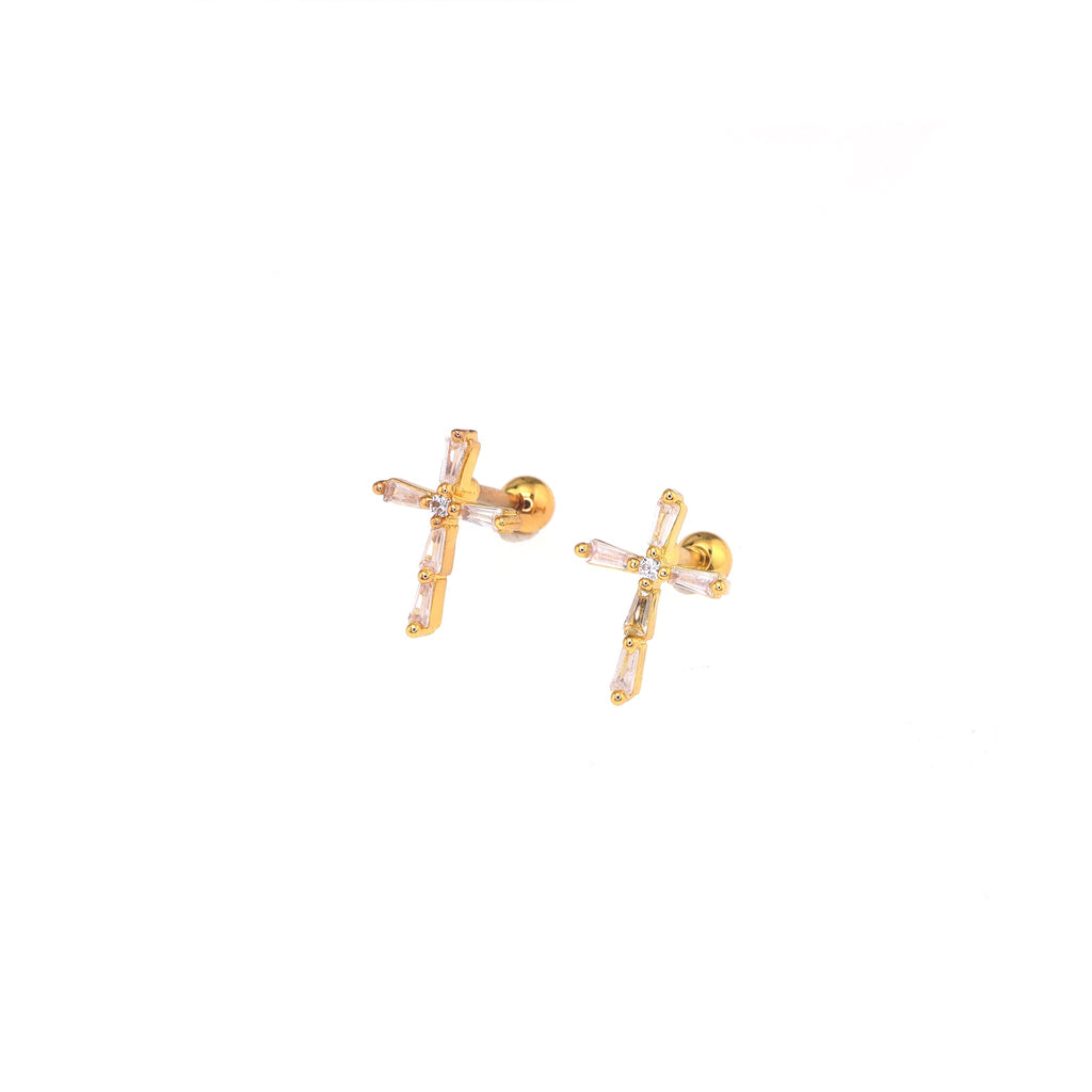 CZ Cross Stainless Steel Ear Studs