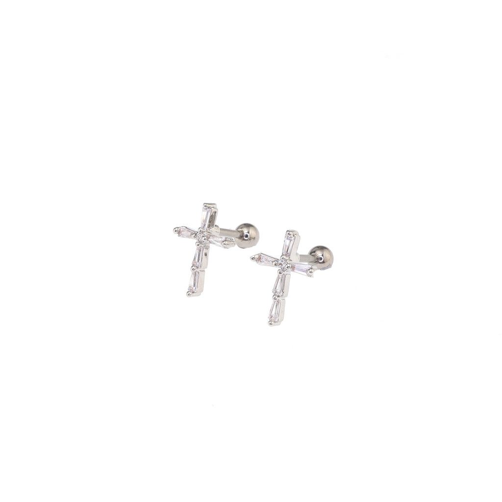 CZ Cross Stainless Steel Ear Studs