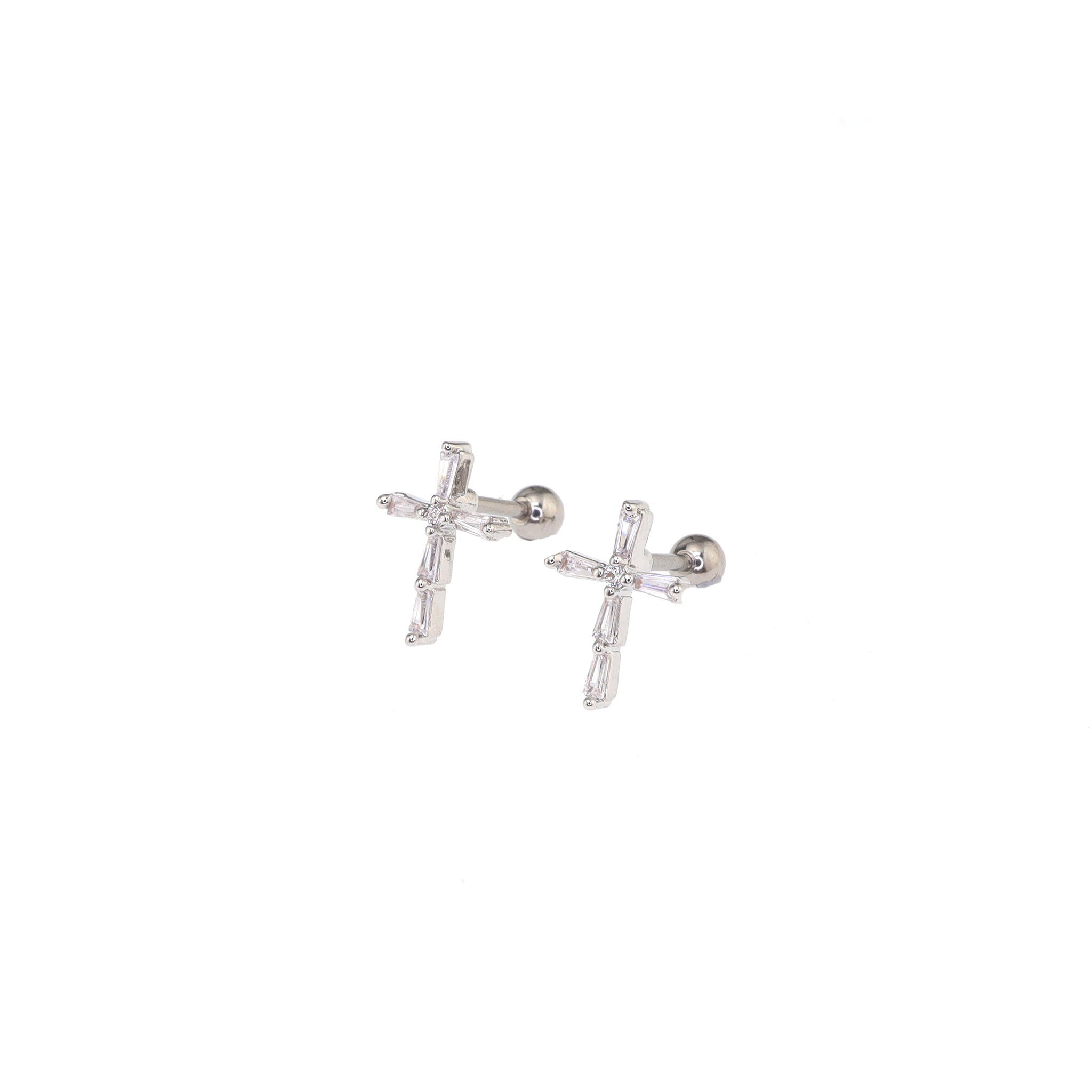 CZ Cross Stainless Steel Ear Studs