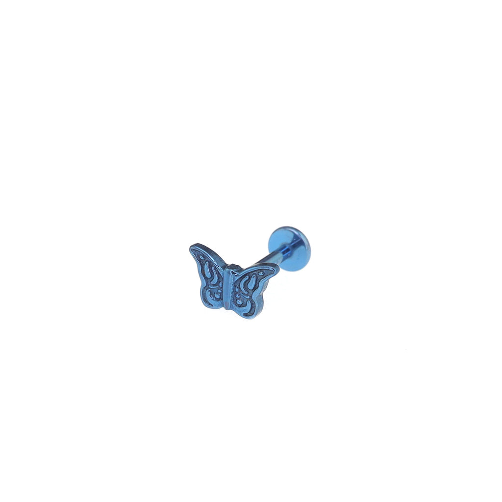 Engraved Butterfly Internally Threaded Titanium Labret Stud