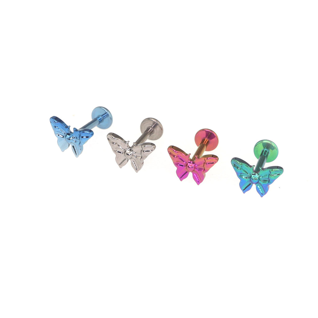 Engraved Butterfly Internally Threaded Titanium Ear Studs
